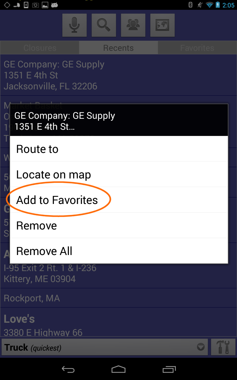 SmartRVRoute Save Favorites